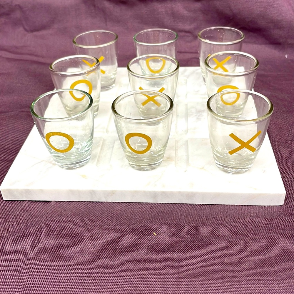 Tic tax toe bar marble shot glass set up 8x8 board + 9 glasses